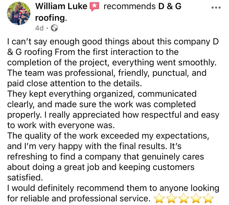 William Luke's full Facebook recommendation praising the team's professionalism, punctuality, clear communication and quality of work.